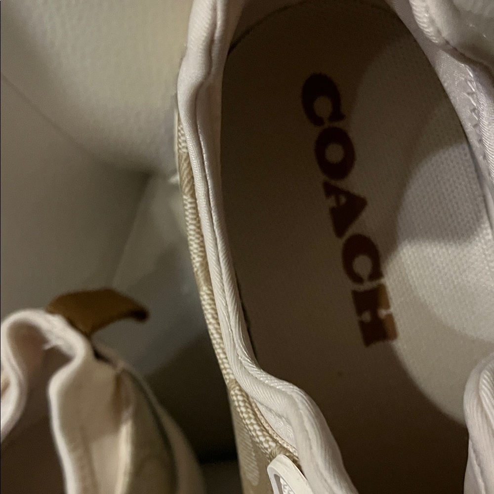 Coach Beige and White Signature Sneakers - Picture 2 of 8